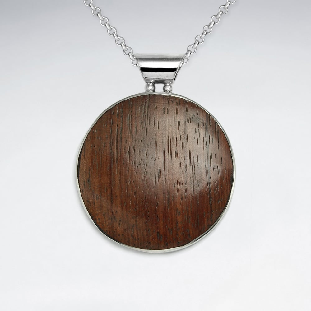 Sterling Silver Circle Wood Pendant