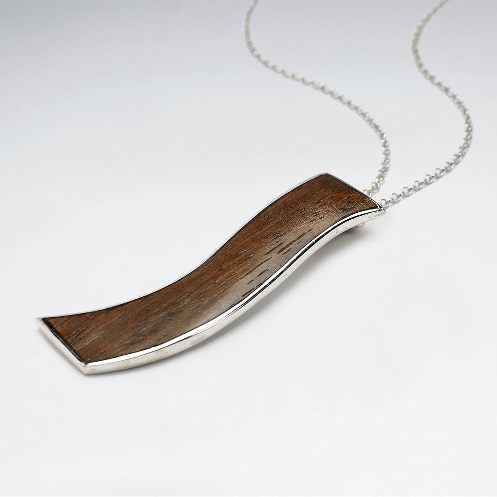 925 Silver Wavy Wood Pendant