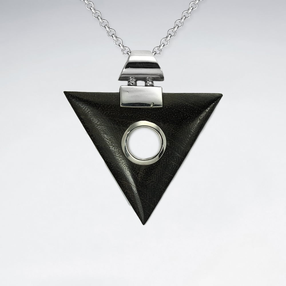 Geometric Silver Triangle Wood Pendant