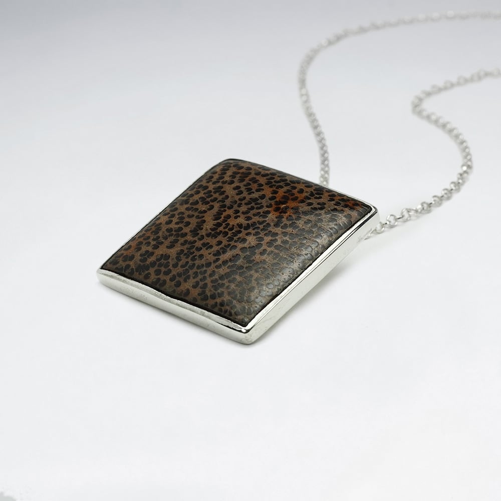 Square Shape Natural Wood Silver Pendant