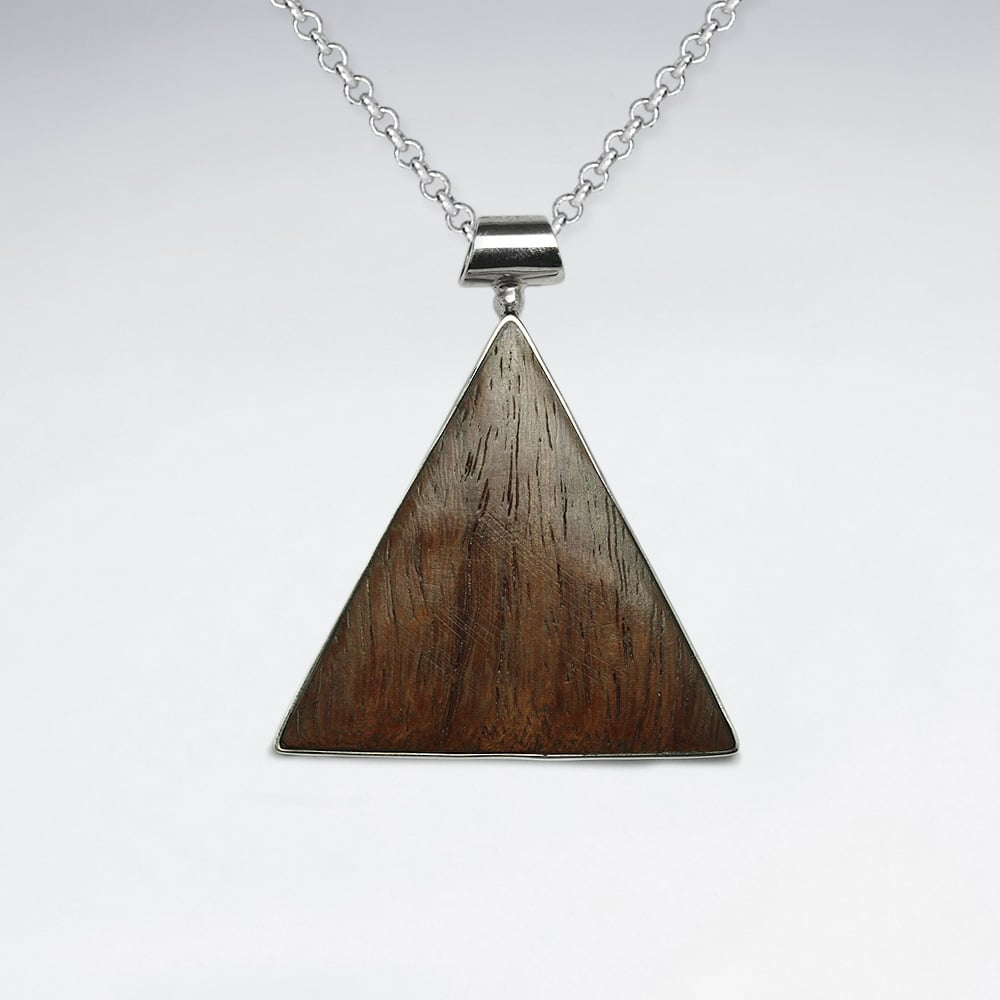 Sterling Silver Triangle Warm Wood Pendant