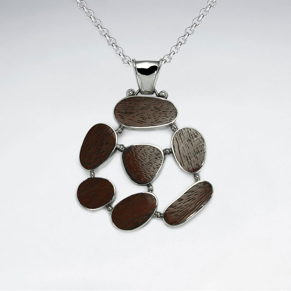 925 Silver Cluster Triangle Wood Pendant
