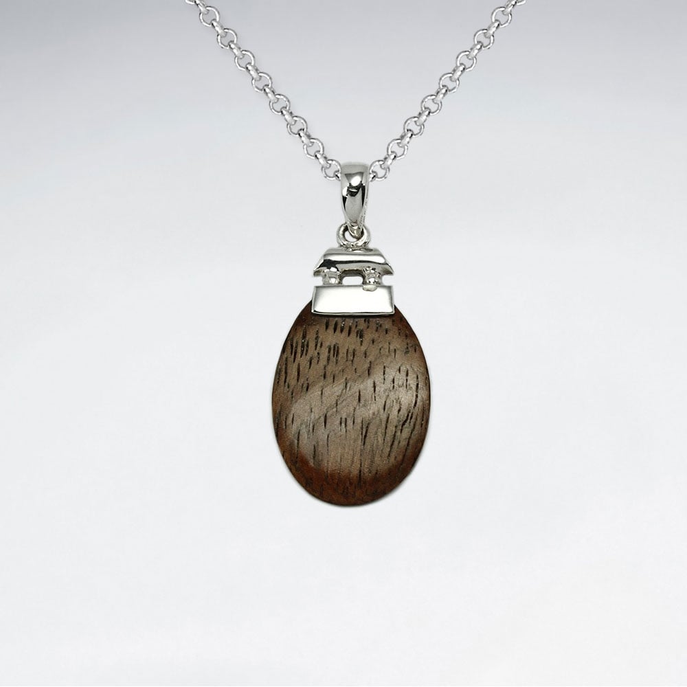 925 Silver Oval Wood Pendant