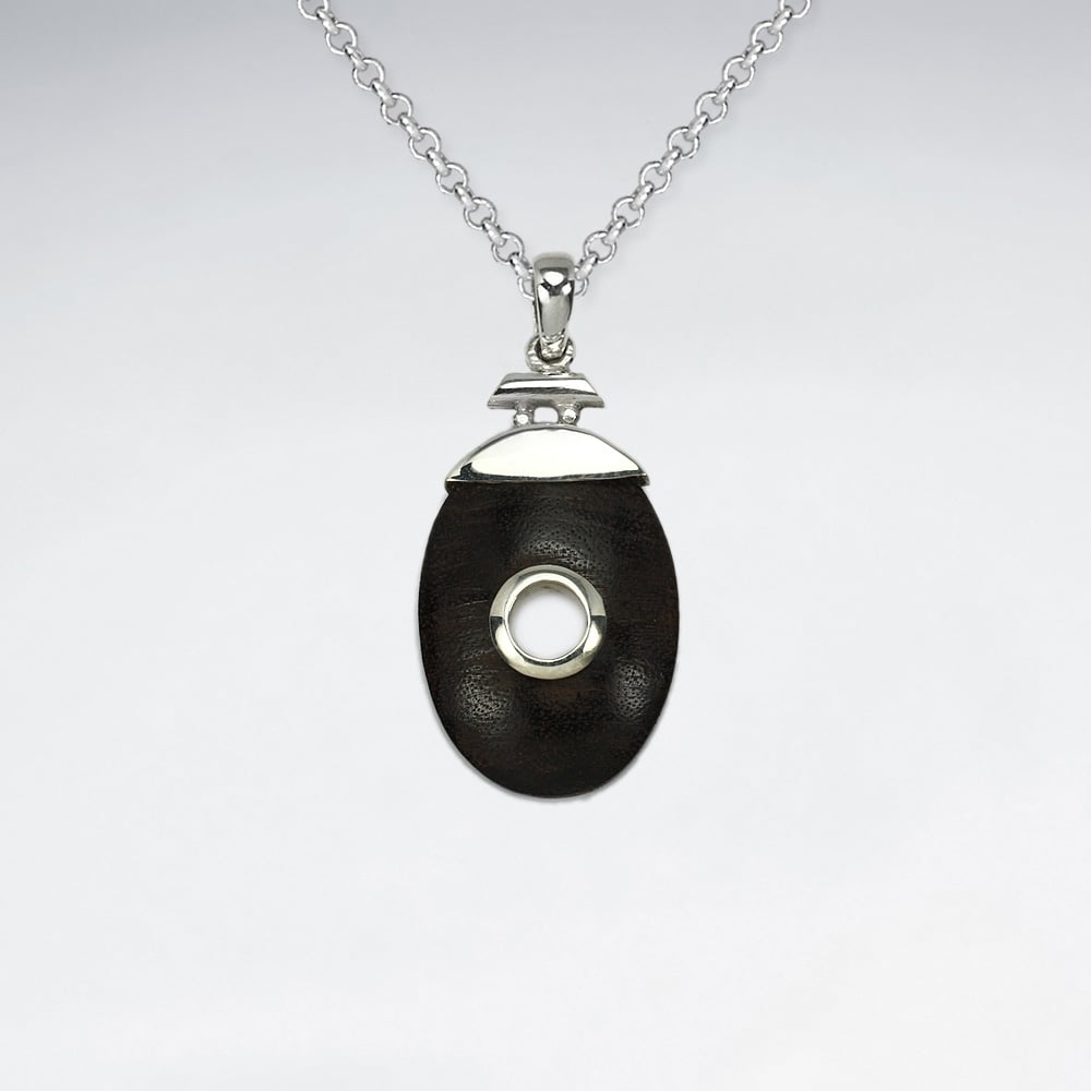 Sterling Silver Oval Open Wood Pendant