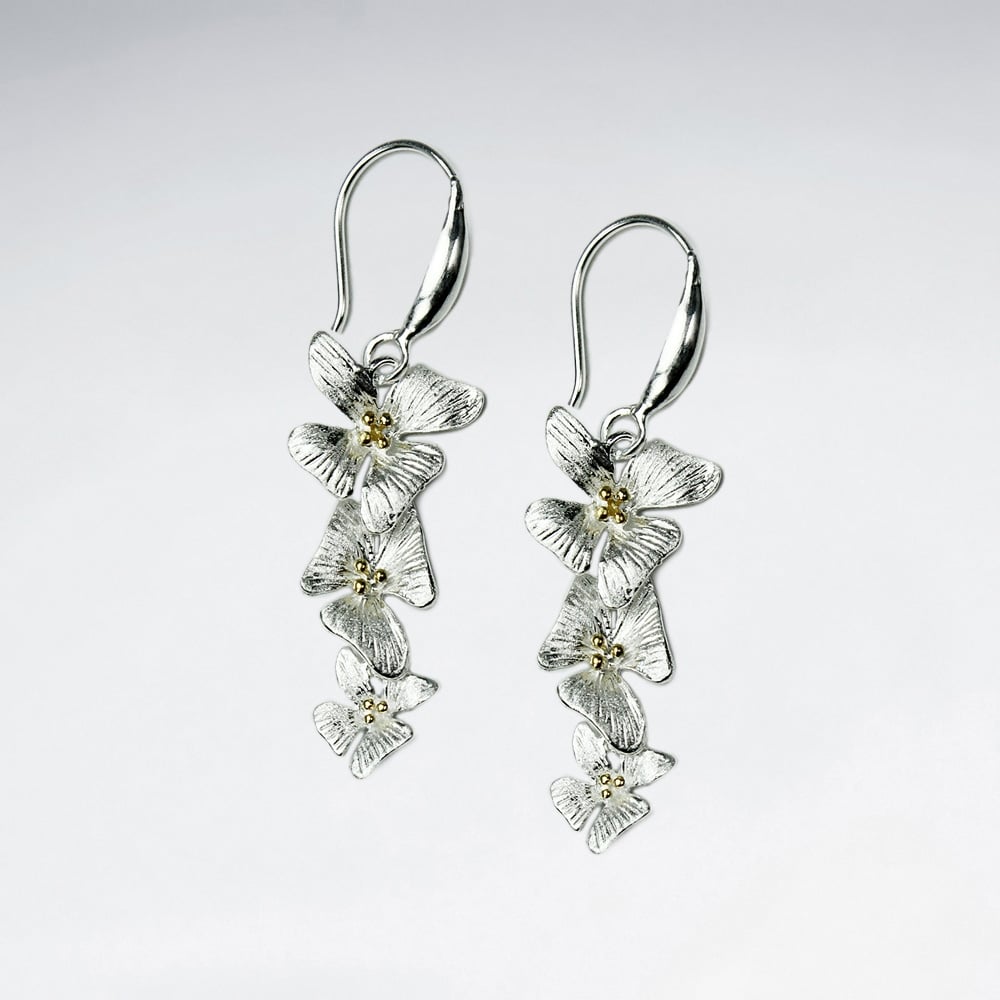 Triple Flower Blossom Drop Tiered Earrings