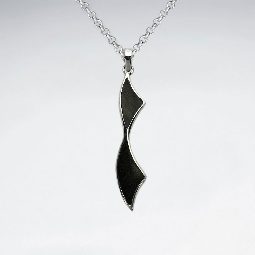 Contemporary Natural Wood Silver Pendant