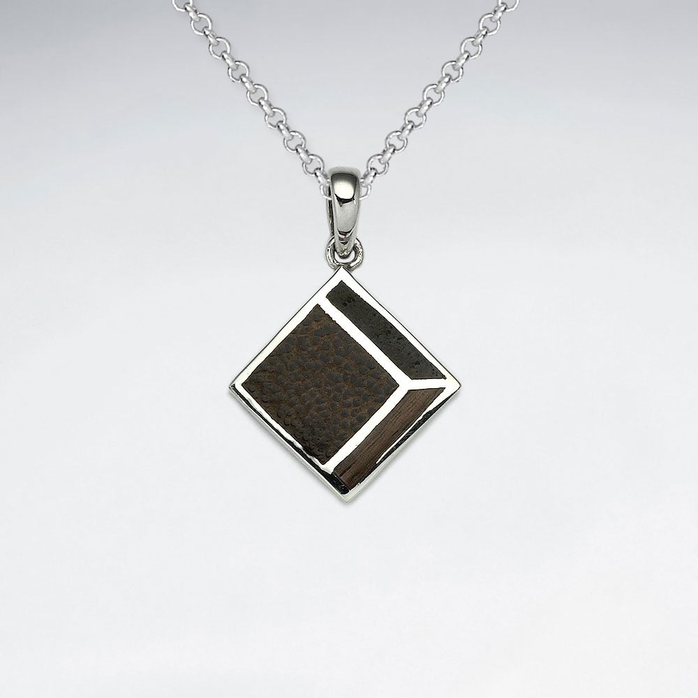 Square Shape Natural Mix Wood Silver Pendant