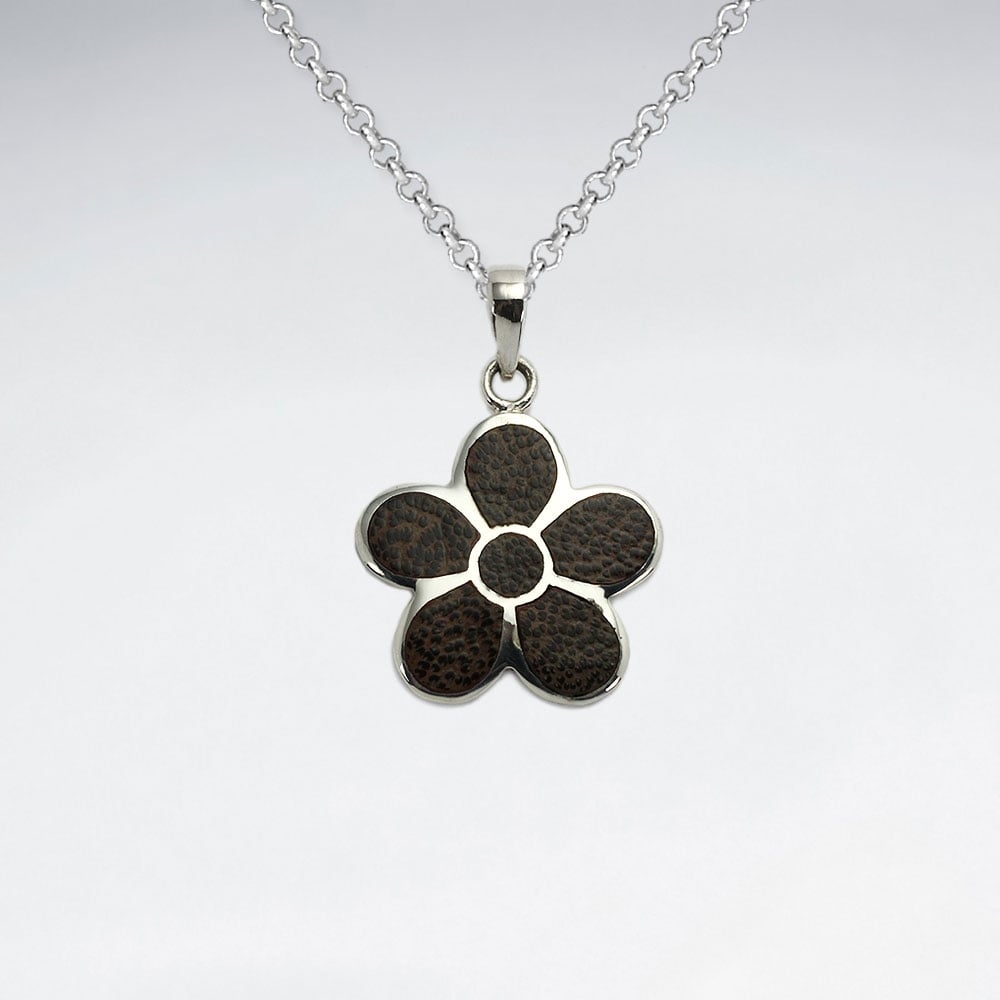 Flower Natural Wood Silver Pendant