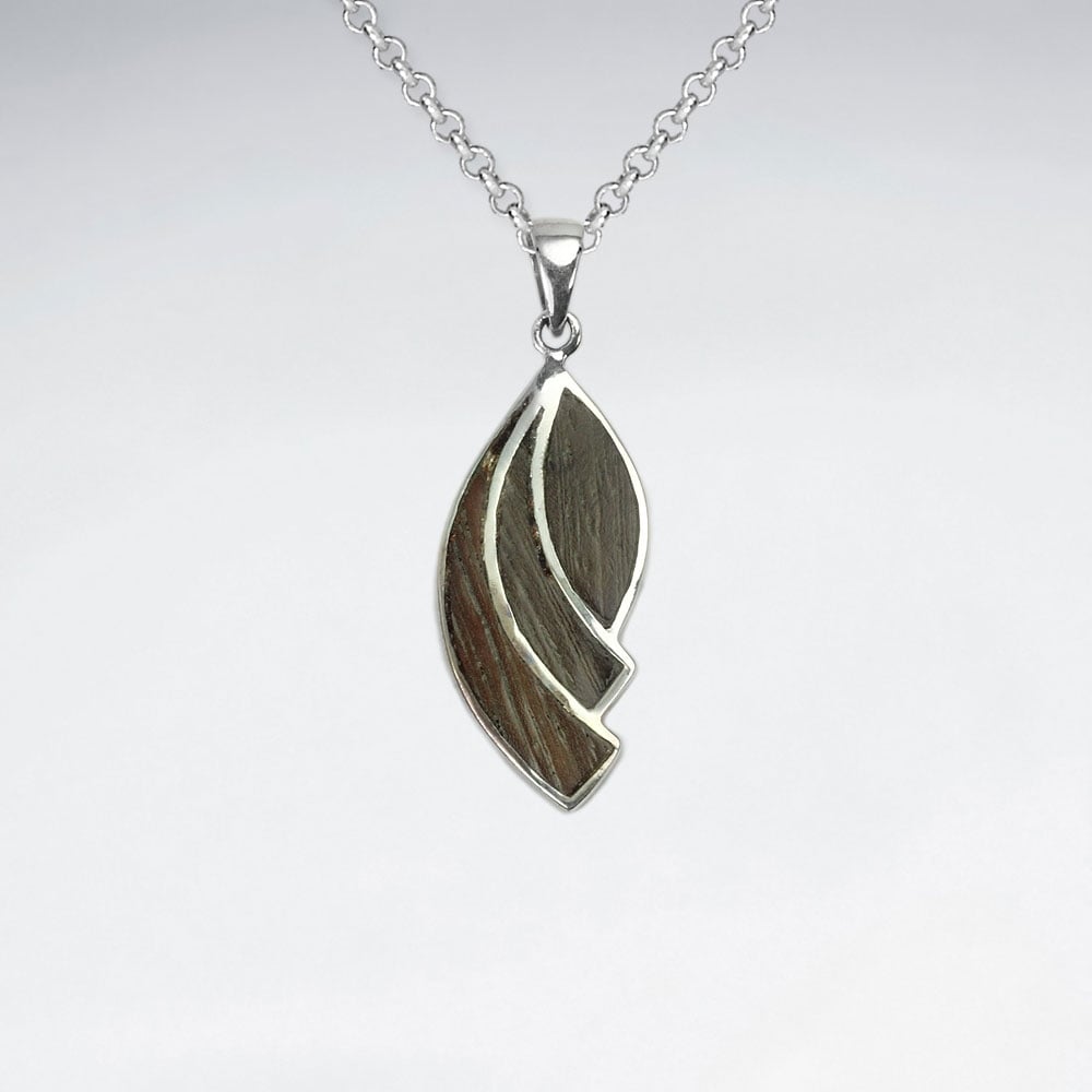Curve Design Natural Wood Silver Pendant