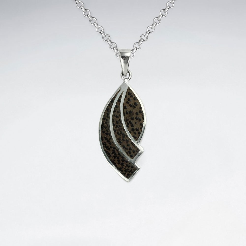Curve Design Natural Wood Silver Pendant