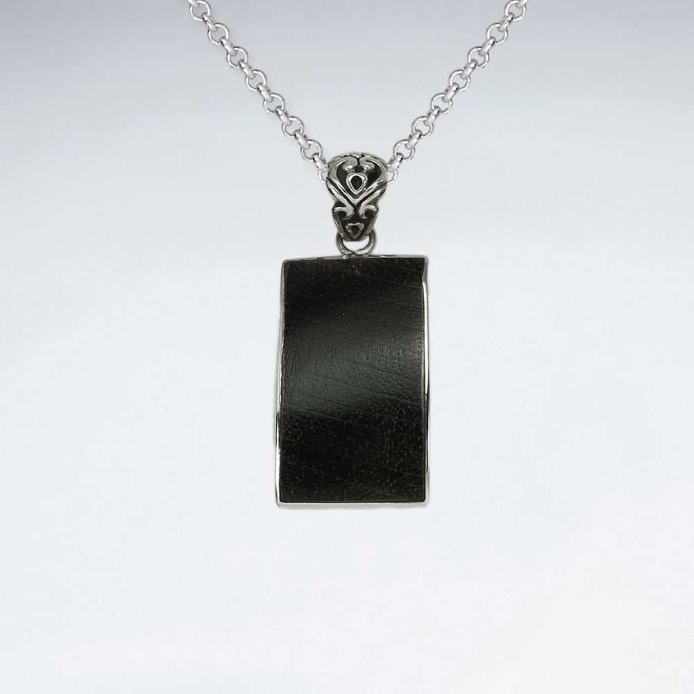 Rectangle Natural Wood Silver Pendant