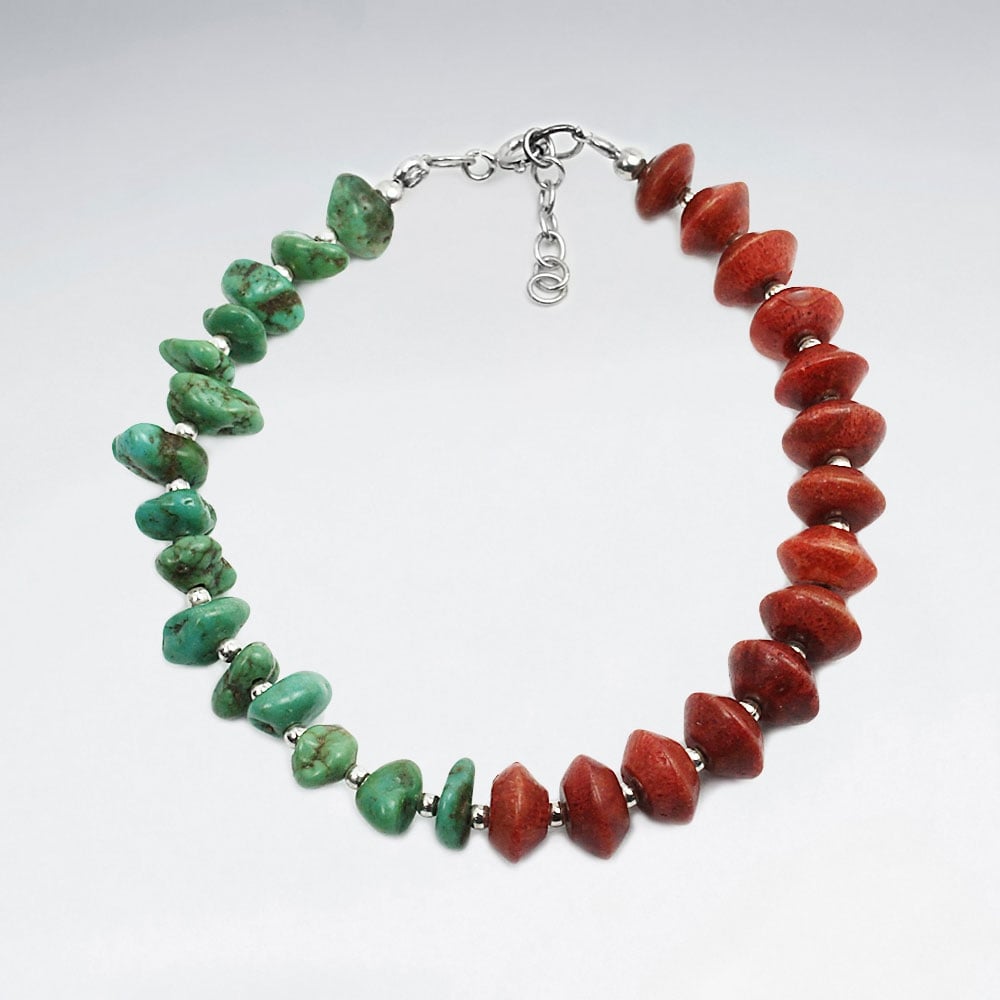 Sterling Silver With Coral & Turquoise Bracelet