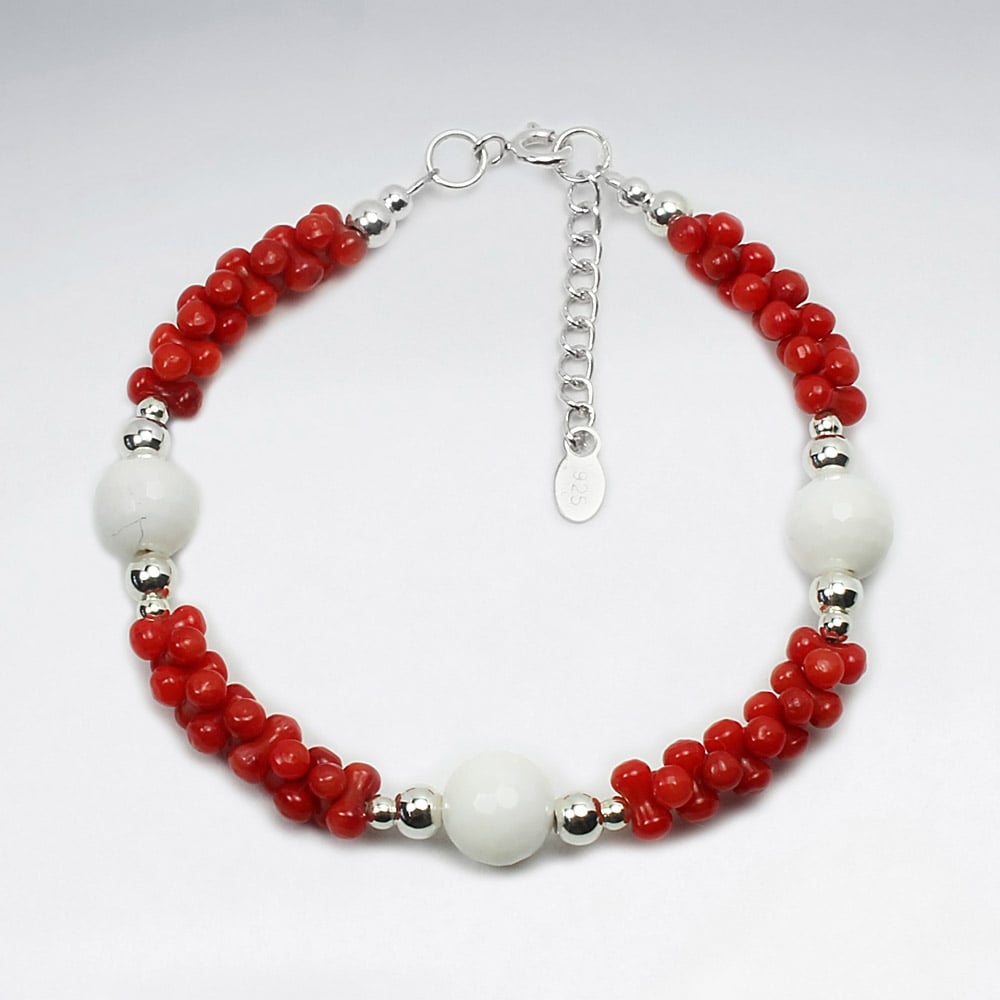 Sterling Silver With Red Coral& White Onyx