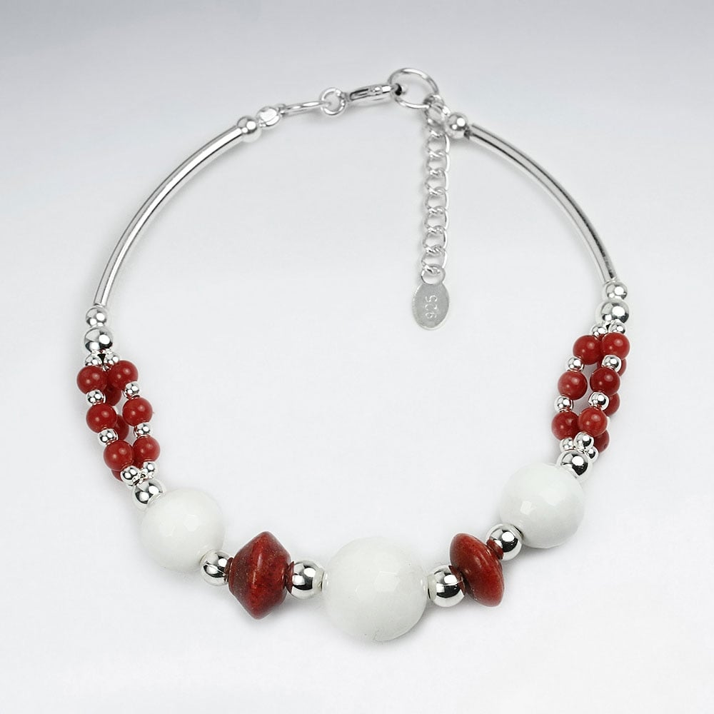 Sterling Silver With Red Coral& White Onyx