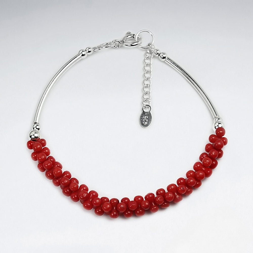 Sterling Silver With Red Coral Bracelet