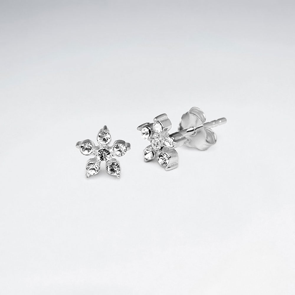 Elegant Sterling-Silver Five-Pointed Star Crystal Design Earrings