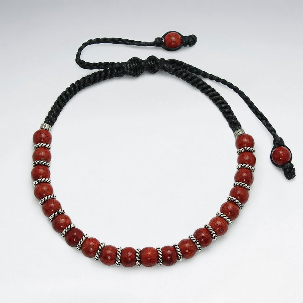 Waxed Cotton With Coral Bracelet