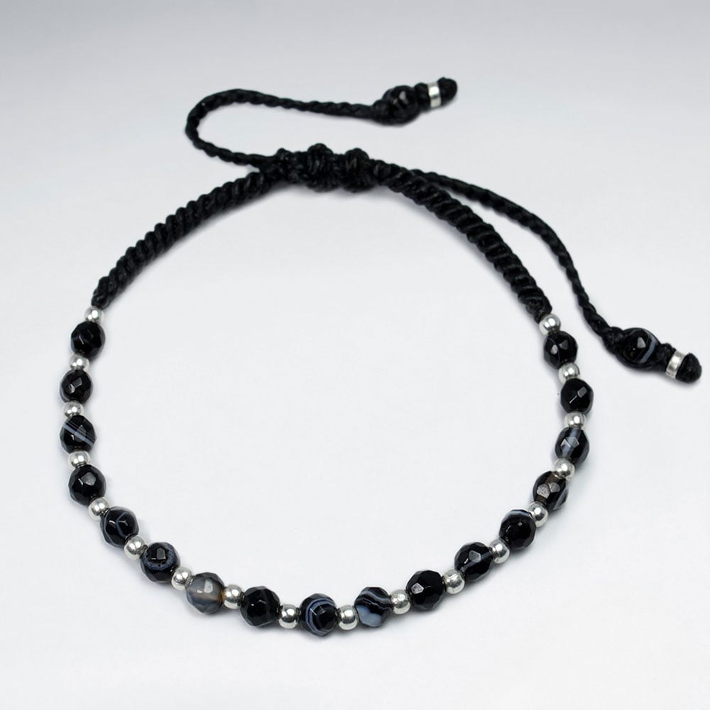 Black waxed White Lace Agate Bracelet