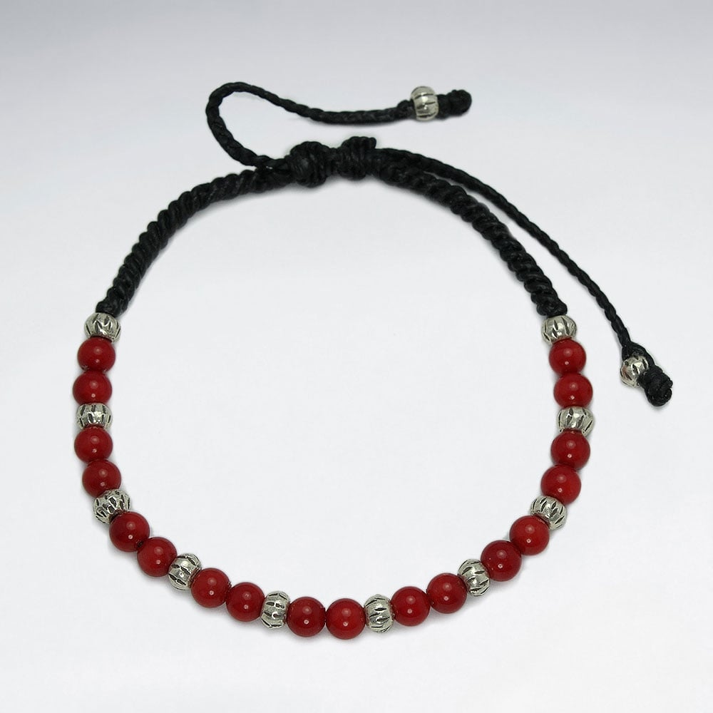 Waxed Cotton With Coral Bracelet