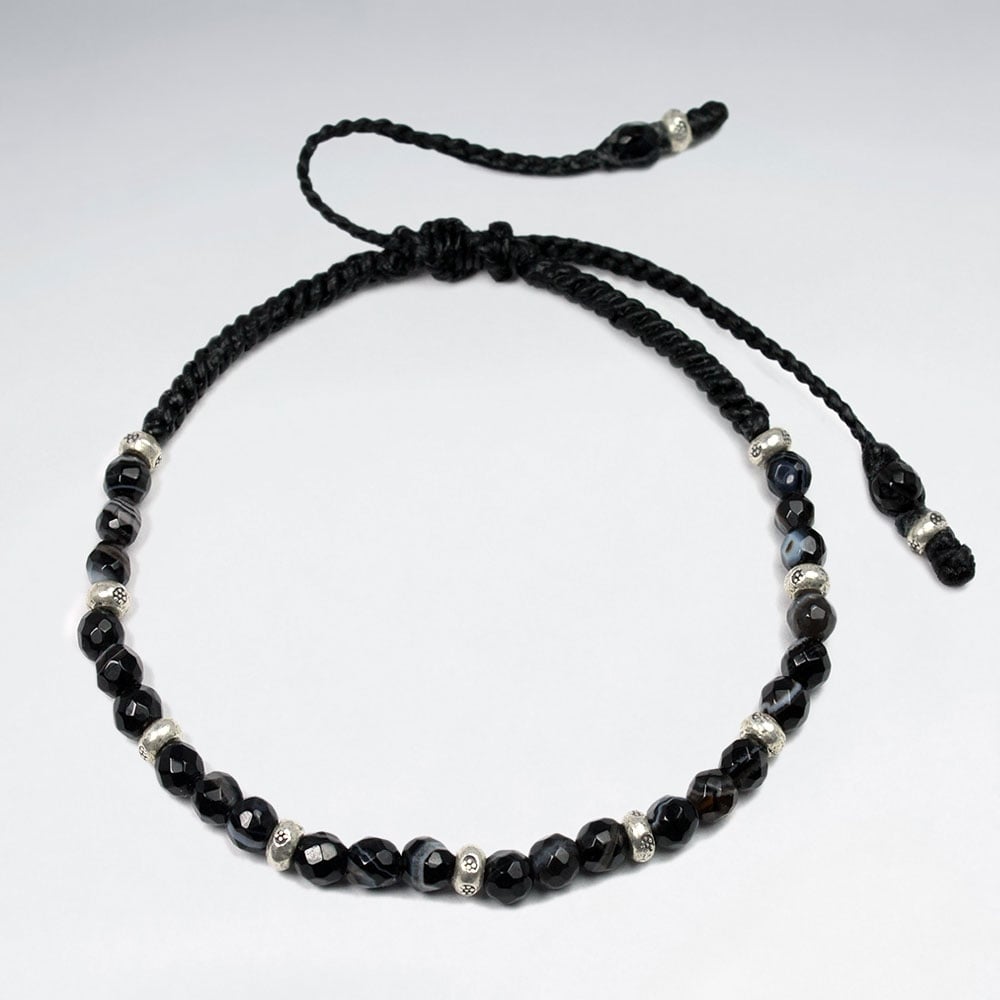 Waxed Cotton With Agate Bracelet