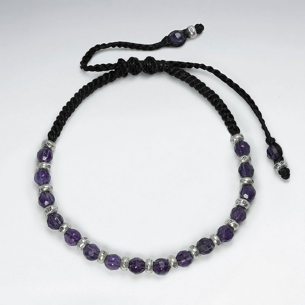 Waxed Cotton With Amethyst Bracelet