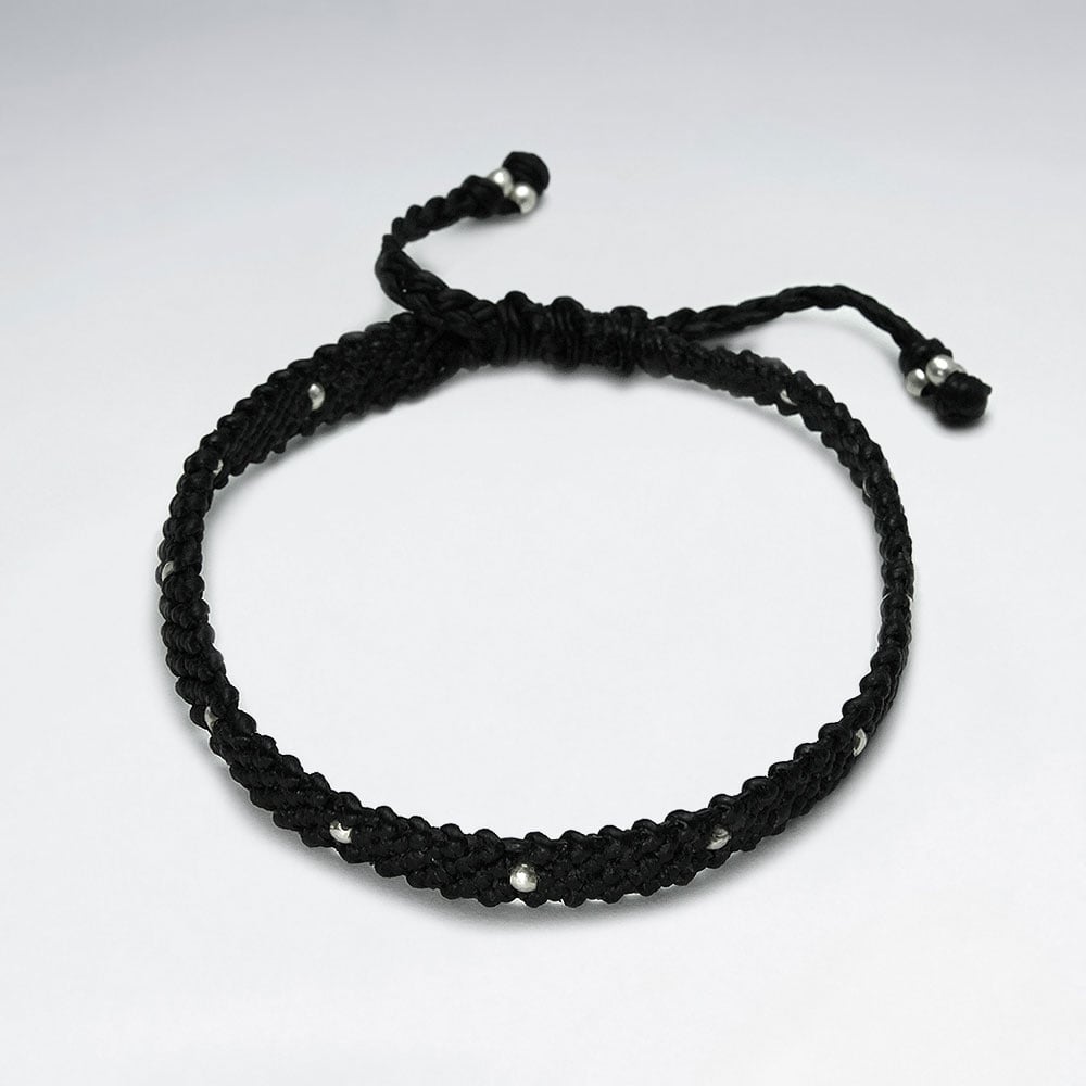 Waxed Cotton With Handmade Silver Bead Bracelet