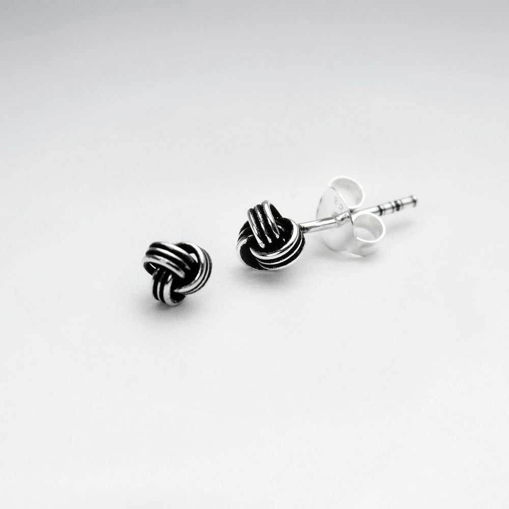 Sterling Silver Oxidized Knot Stud Earrings