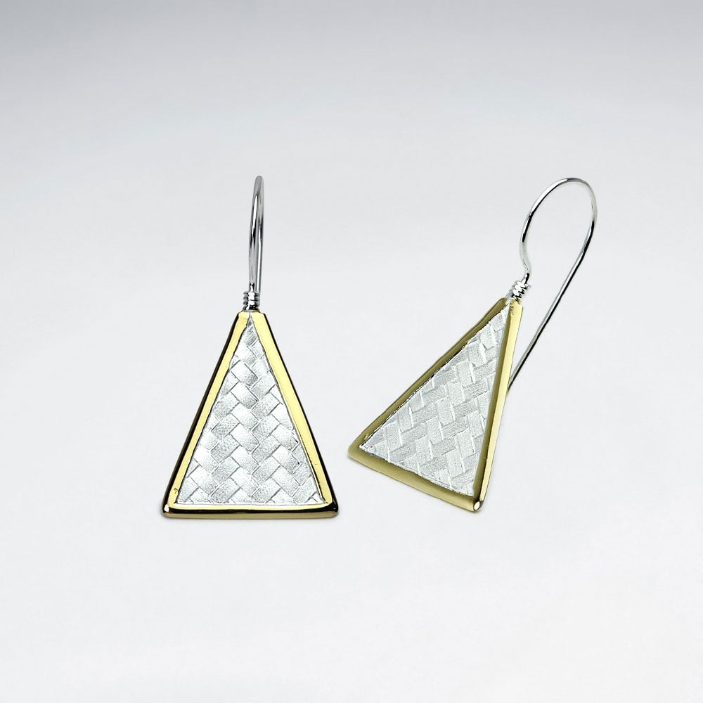 Triangle Silver Cobblestone Textured Drop Hook Earrings