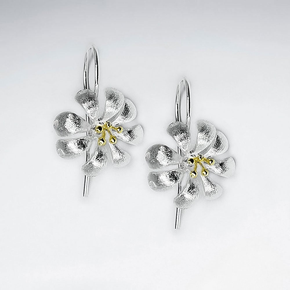 Flower in Blossom Sterling Silver Drop Earrings