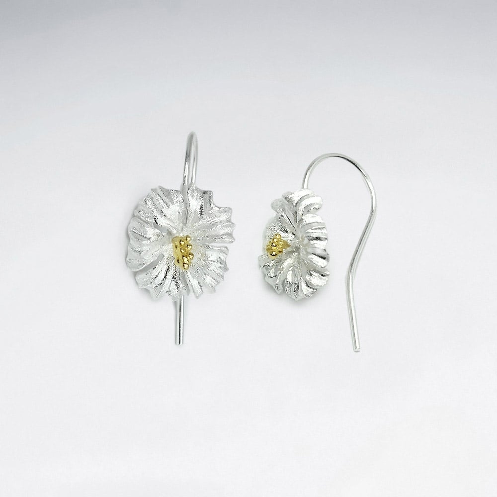 Elegant Sand Blasted Sterling Silver Flower Earrings