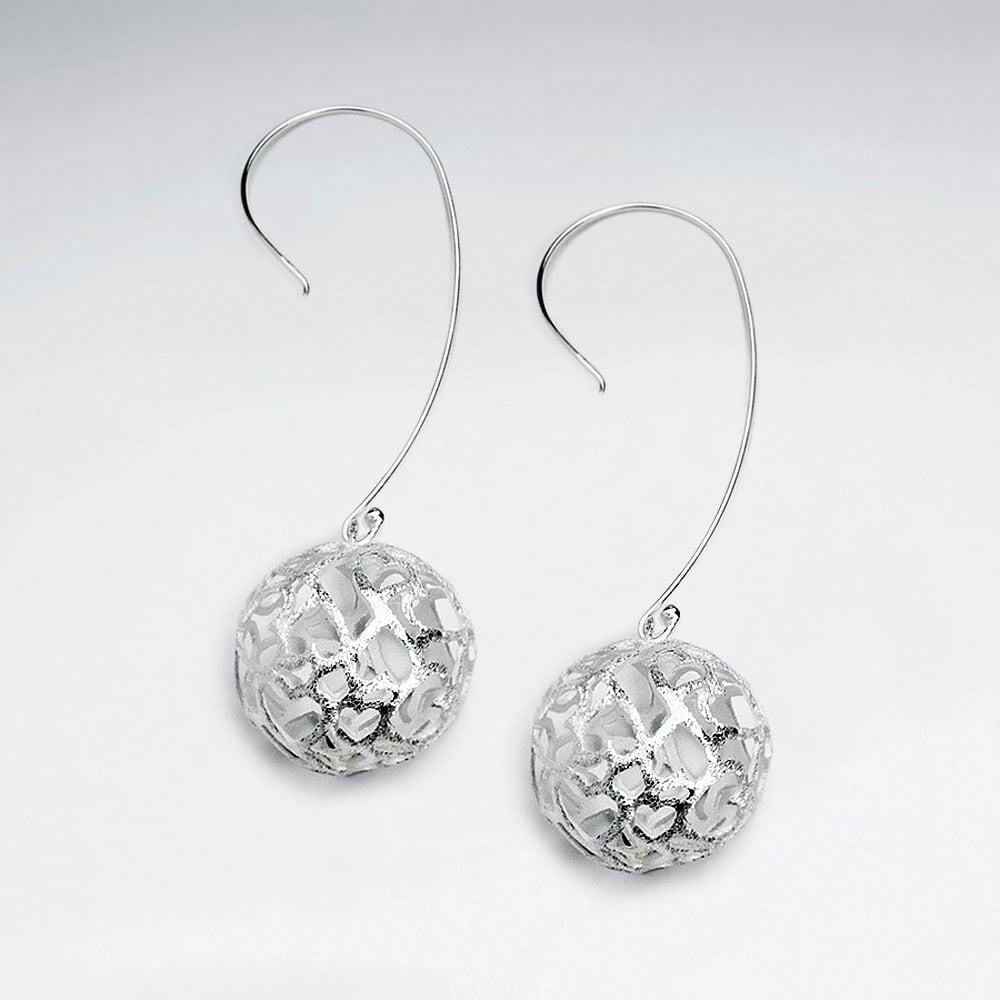 Dimensional Filigree Sterling Silver Ball Drop Earrings