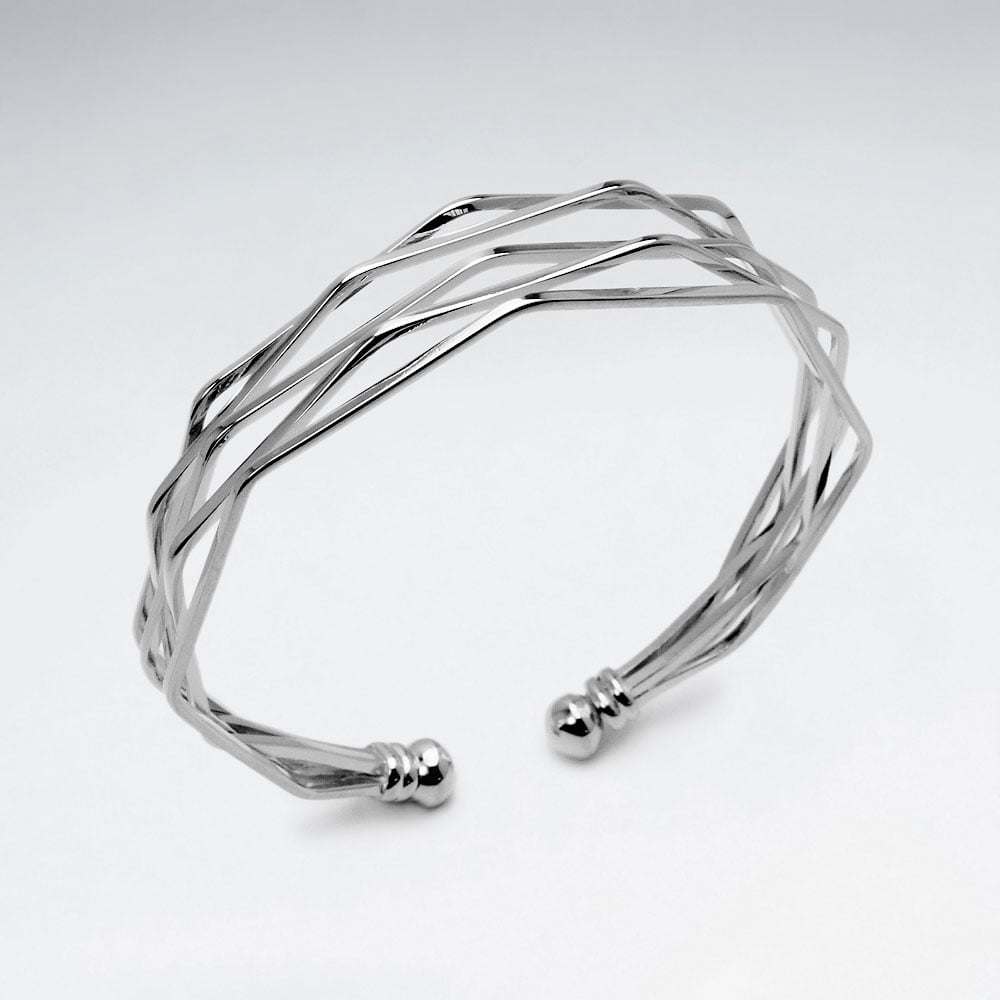 Sterling Silver Angular Open Ended Bangle