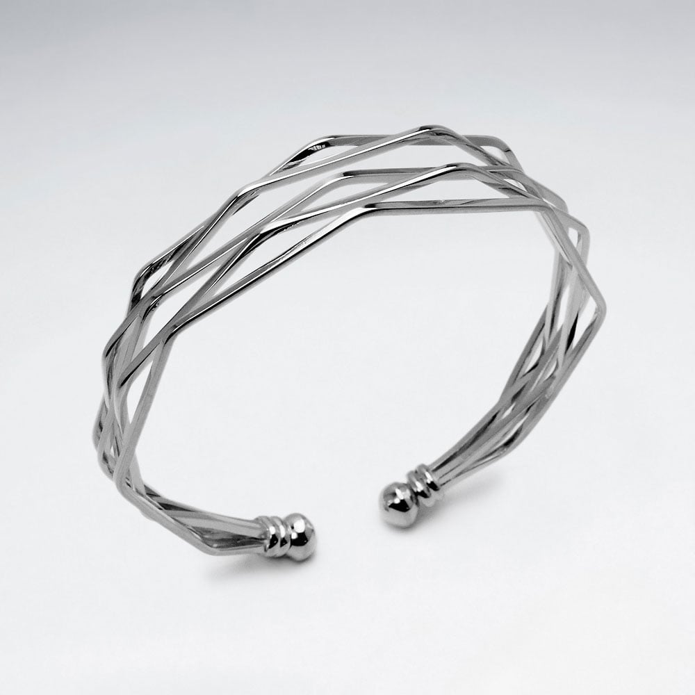 Sterling Silver Angular Open Ended Bangle