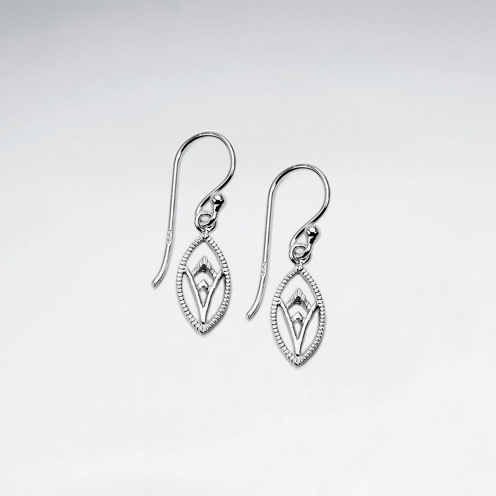 Sterling Silver V Oval Openwork Dangle Earrings