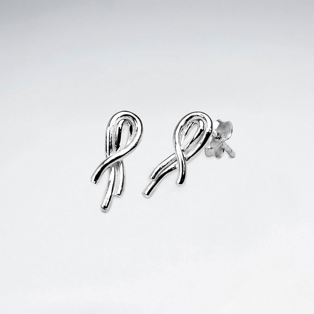 Sterling Silver Double Overlapping Ribbon Stud Earrings