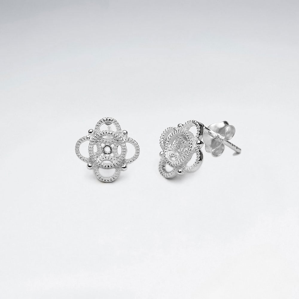 Sterling Silver Openwork Four Loop Clover Earrings