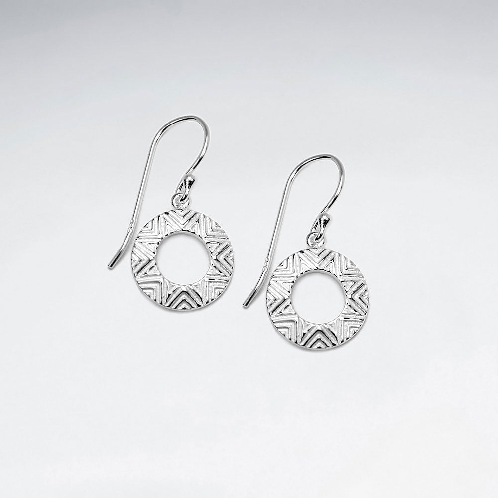 Star Burst Open Circle Sterling Silver Dangle Earrings