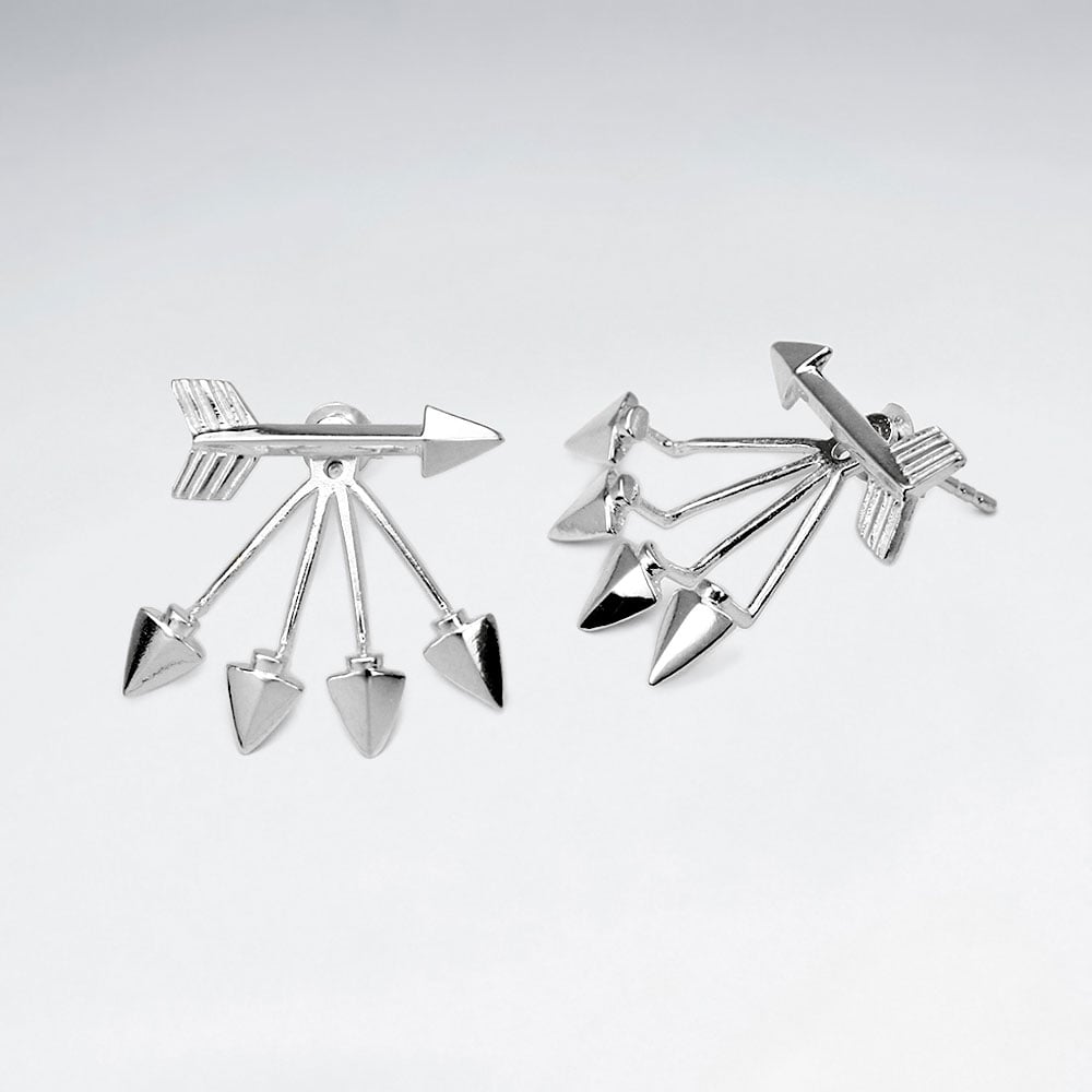 Sterling Silver Multi Arrow Ear Jacket Stud Earrings