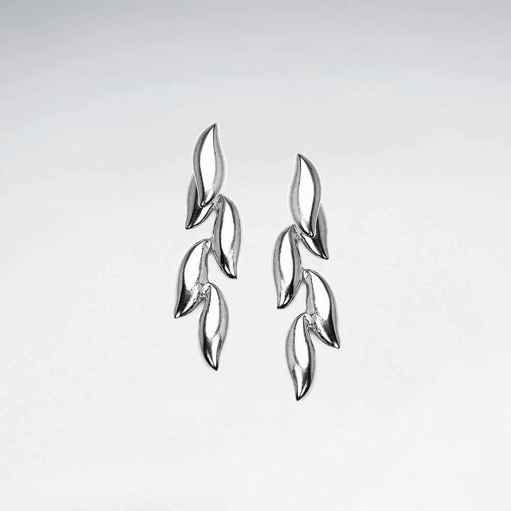 Sterling Silver Linear Leaf Stud Earrings