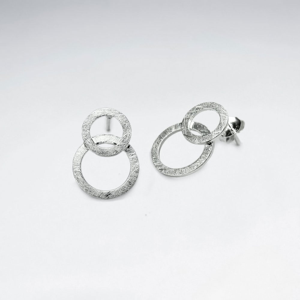 Modern Sterling Silver Stud Double Overlapped Circle Earrings