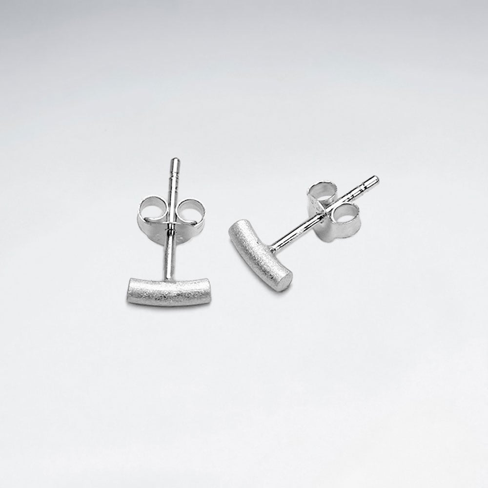 925 Sterling Silver Simple Matte Bar Stud Earrings