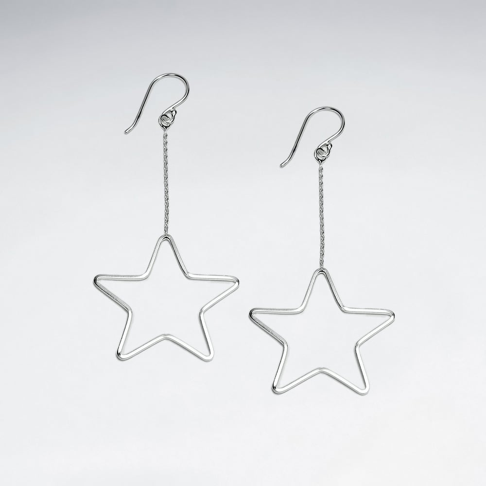 925 Sterling Silver Openwork Star Dangle Earrings