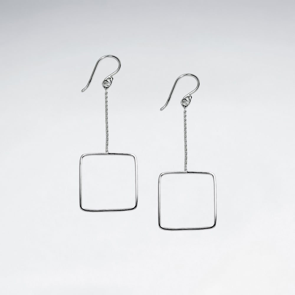 925 Sterling Silver Openwork Square Dangle Earrings