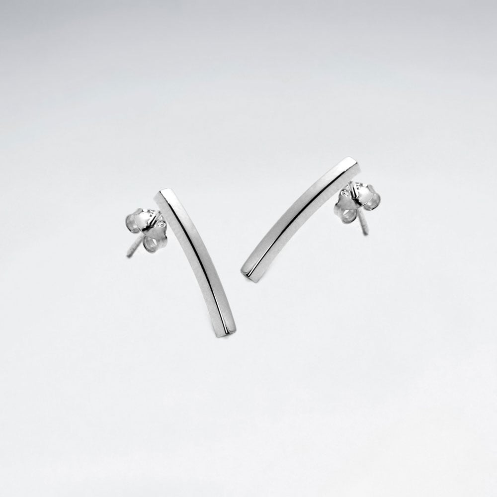 Sterling Silver Curved Bar Stud Earrings