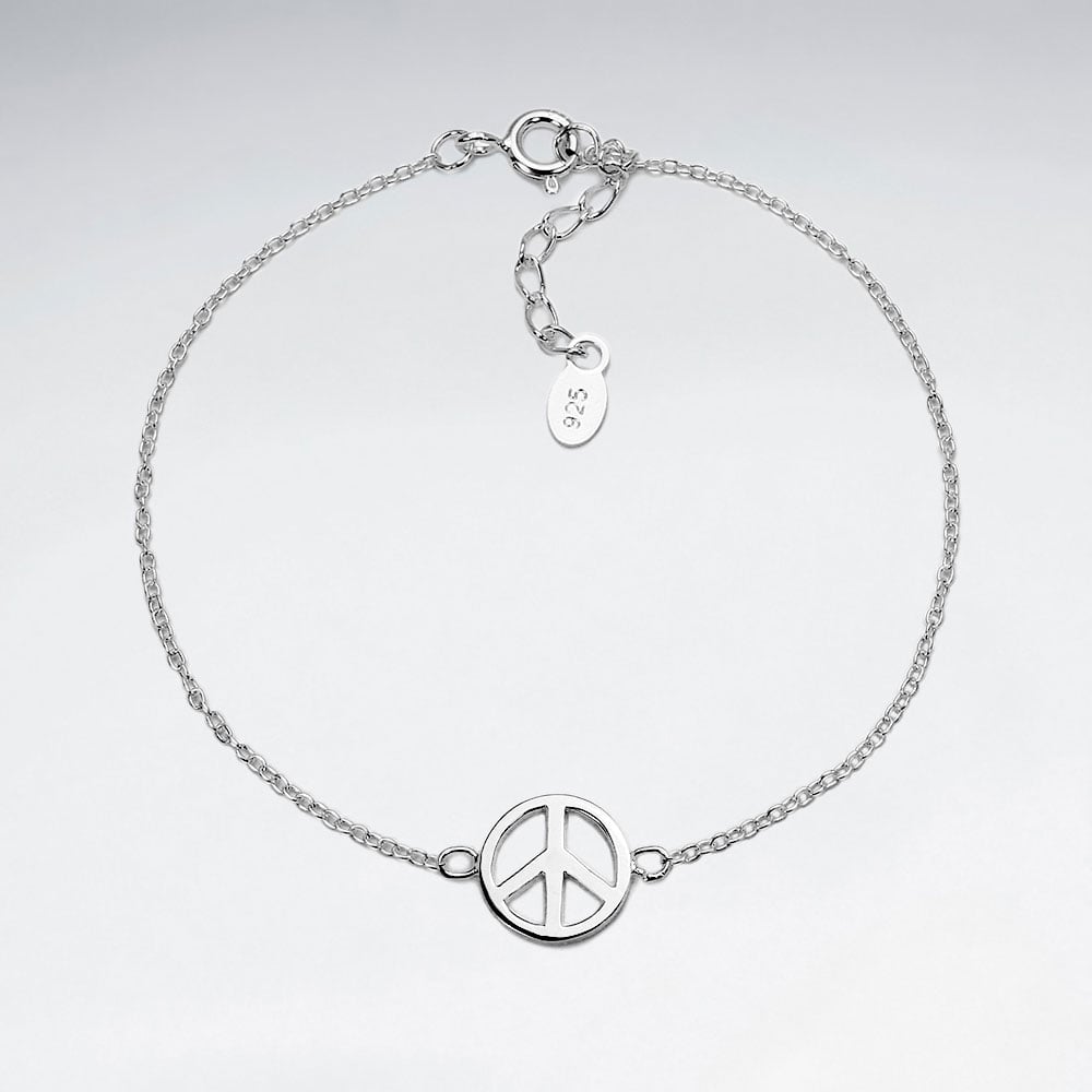 925 Silver Peace Sign Bracelet