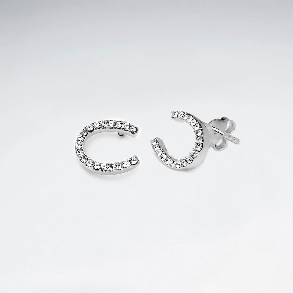Sterling Silver Horeshoe With Crystal Stud Earrings