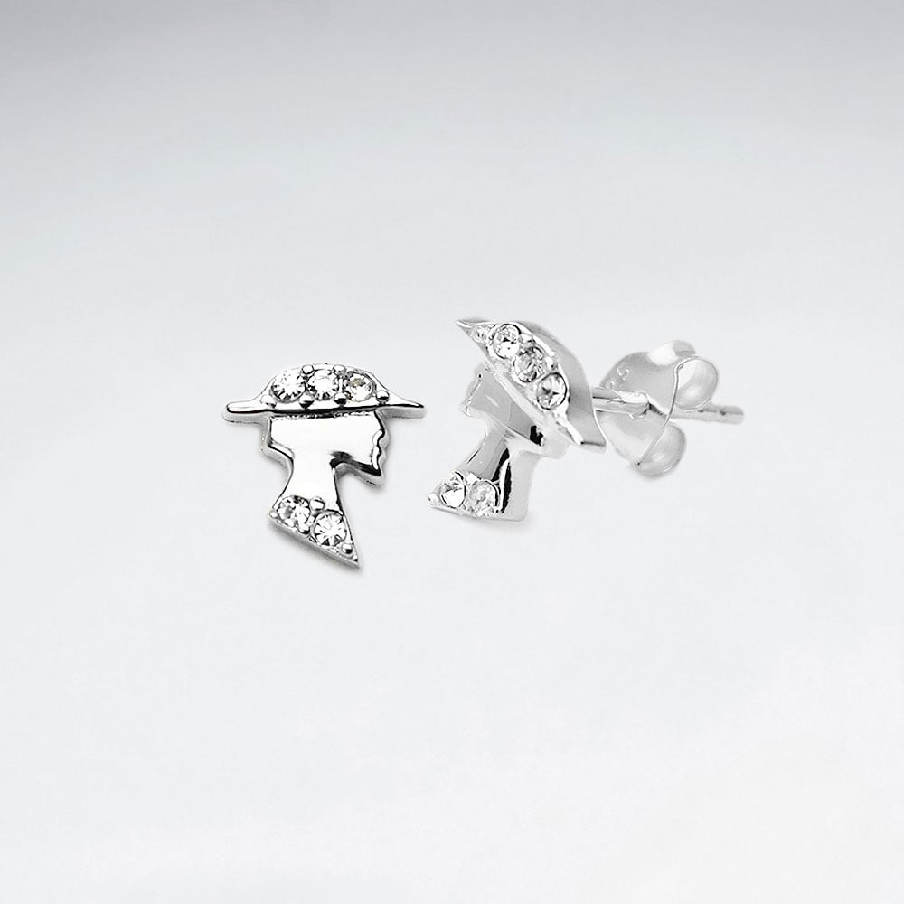 Sterling Silver Lady With Crystal Stud Earrings