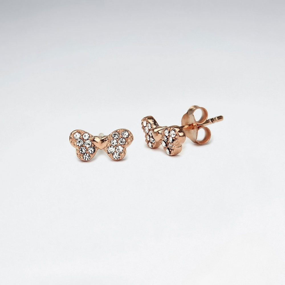 Sterling Silver Bow With Crystal Stud Earrings