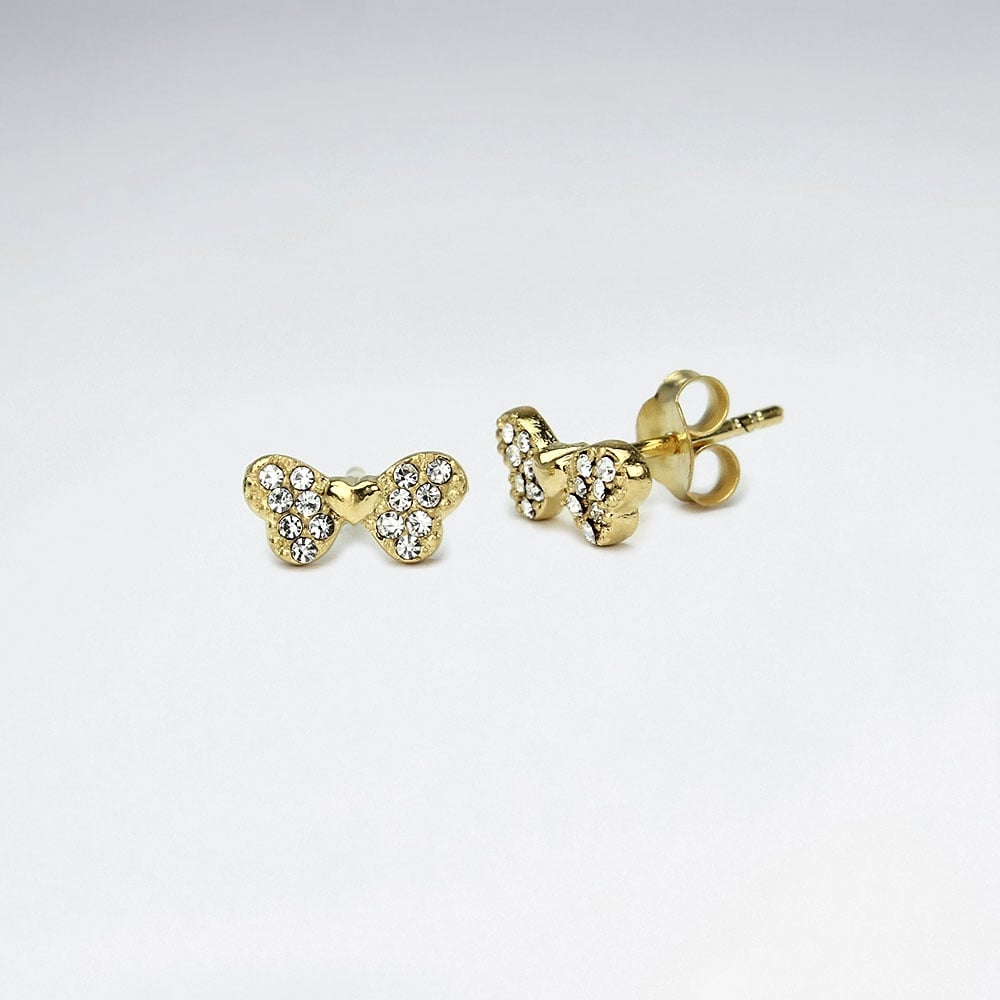 Sterling Silver Bow With Crystal Stud Earrings