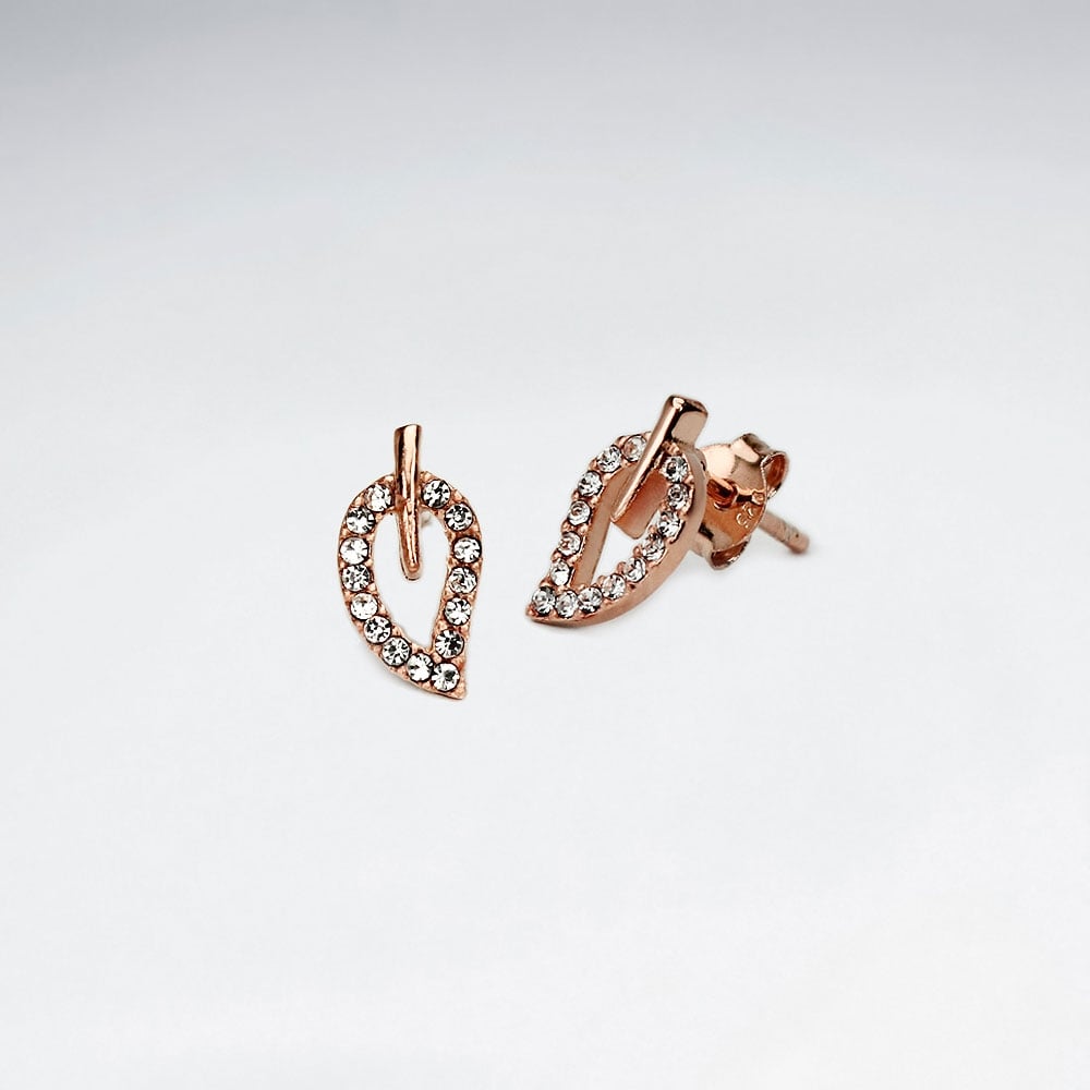 Sterling Silver Leaf Design With Crystal Stud Earrings